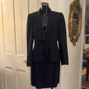 Peabody House 100% Wool Lined 2-piece Navy Blue Pinstripe Pencil Skirt Suit 7/8